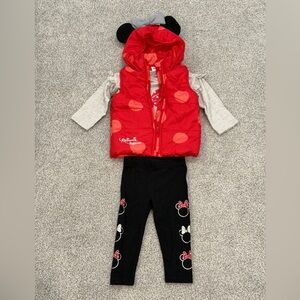 Red Disney Minnie Mouse Vest Leggings Set, Baby Girl’s Outfit Size 12 Mos